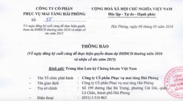 Công bố thông tin Đại Hội Cổ Đông 2016