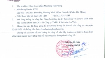 Công bố thông tin ký hợp đồng với đơn vị kiểm toán báo cáo tài chính năm 2021