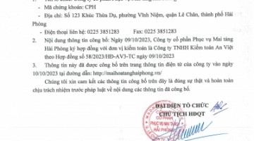 Công bố thông tin Ký hợp đồng với đơn vị kiểm toán