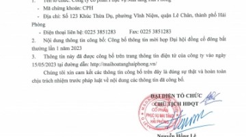 Công bố thông tin mời họp ĐHĐCĐ bất thường lần 1 năm 2023