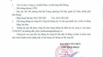 Công bố thông tin về việc gửi phiếu lấy ý kiến cổ đông bằng văn bản