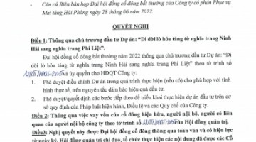 Nghị quyết, biên bản họp ĐHĐCĐ bất thường năm 2022 (28/06/2022)
