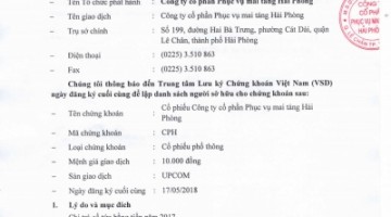 THÔNG BÁO CHI TRẢ CỔ TỨC NĂM 2017